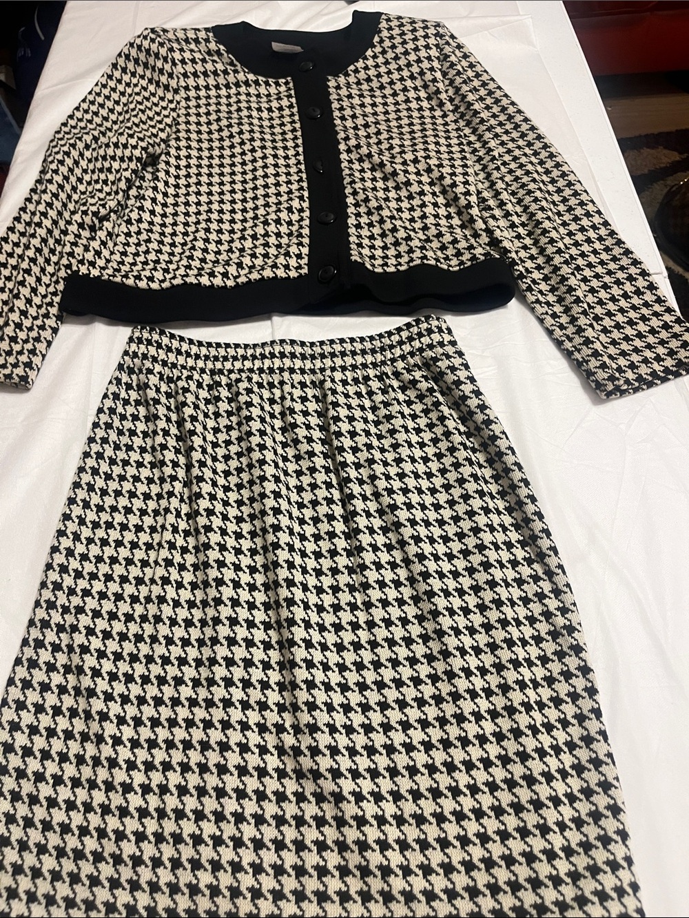 Weekenders Black and Cream Houndstooth Women's Jacket & Skirt - Classic A-Line